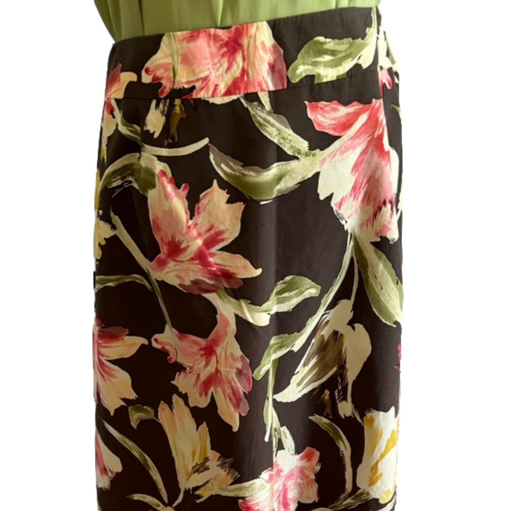 90s SILK BLEND BOLD FLORAL A-LINE SKIRT MID-RISE WAIST LINED TALBOTS NORMCORE 16 - Picture 5 of 8